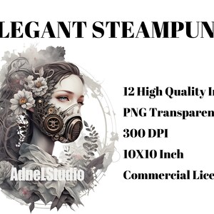Akvarell elegant Steampunk Clipart - elegant fantasy Steampunk Ephemera Clipart, digital collage viktoriansk Steampunk PNG, fantasy Clipart bild 5