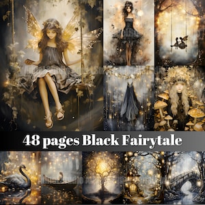 Black Fairytale Junk Journal, Black Fairy Junk Journal, Fairytale Ephemera Paper, Mixed Media, Picture Collage, Digital Scrapbooking