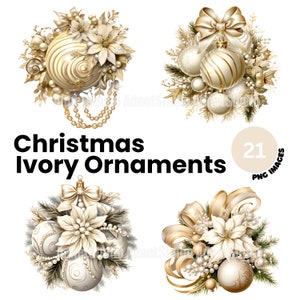 Clipart de enfeite de Natal de marfim, enfeite de Natal em aquarela PNG, clipart de Natal, clipart de decoração de Natal, diário de lixo de Natal