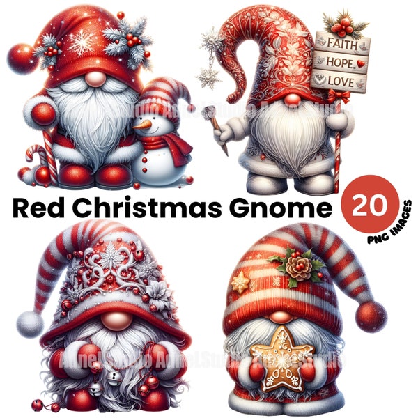 Red Christmas Gnomes Clipart, Winter Holidays, Red Gnome Christmas, Christmas Junk Journal, Red Christmas illustration, Festive Clipart