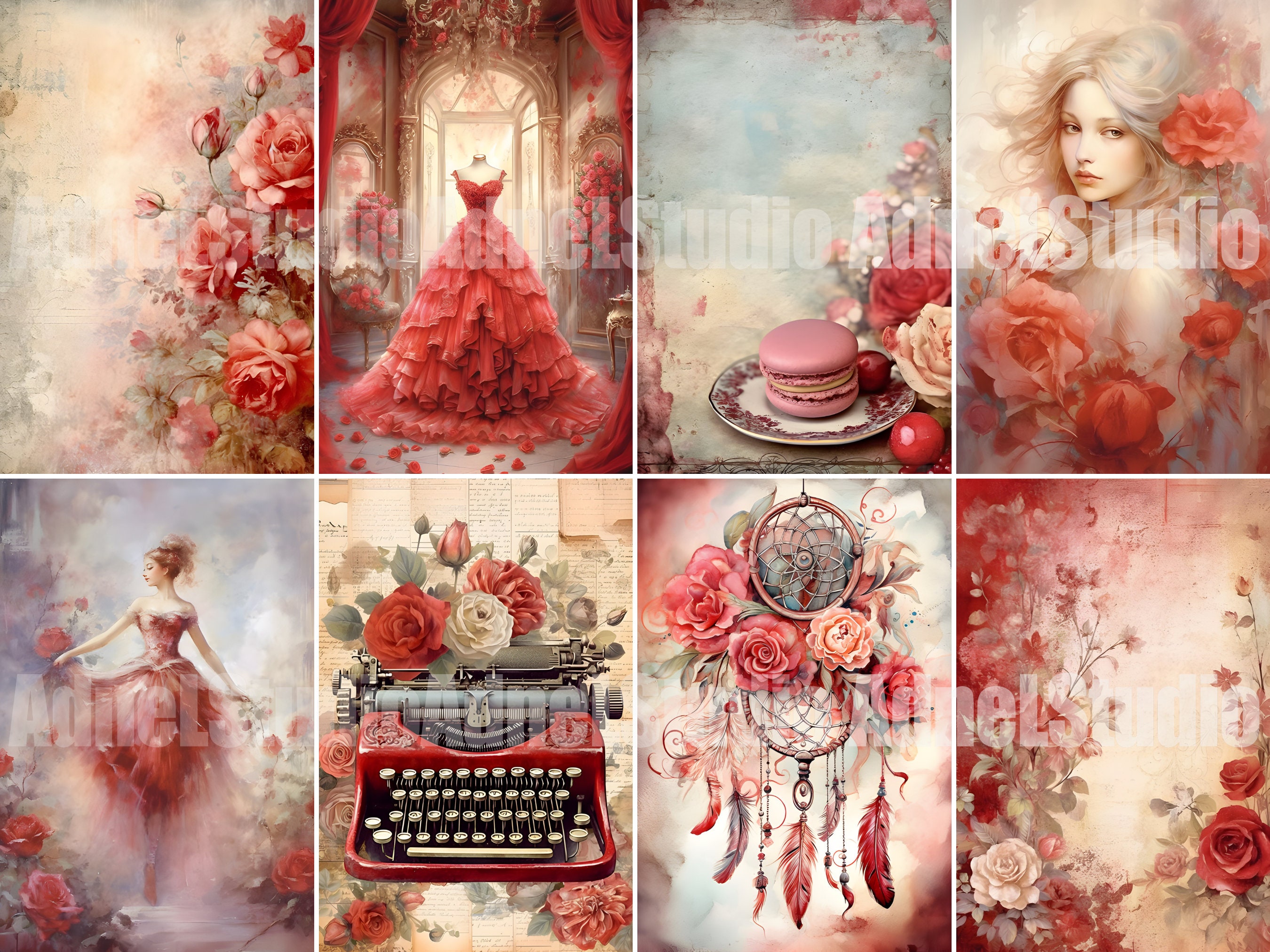Red Vintage Victorian Junk Journal Bundle, Red Junk Journal