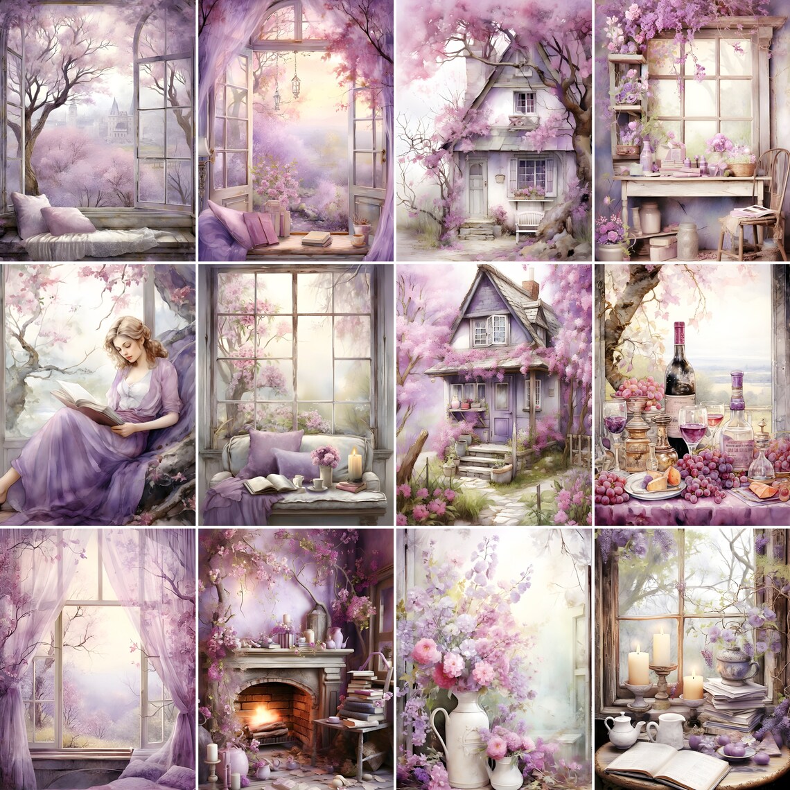 Cozy Purple Scenery Junk Journal, Vintage Spring Landscape Journal Page ...