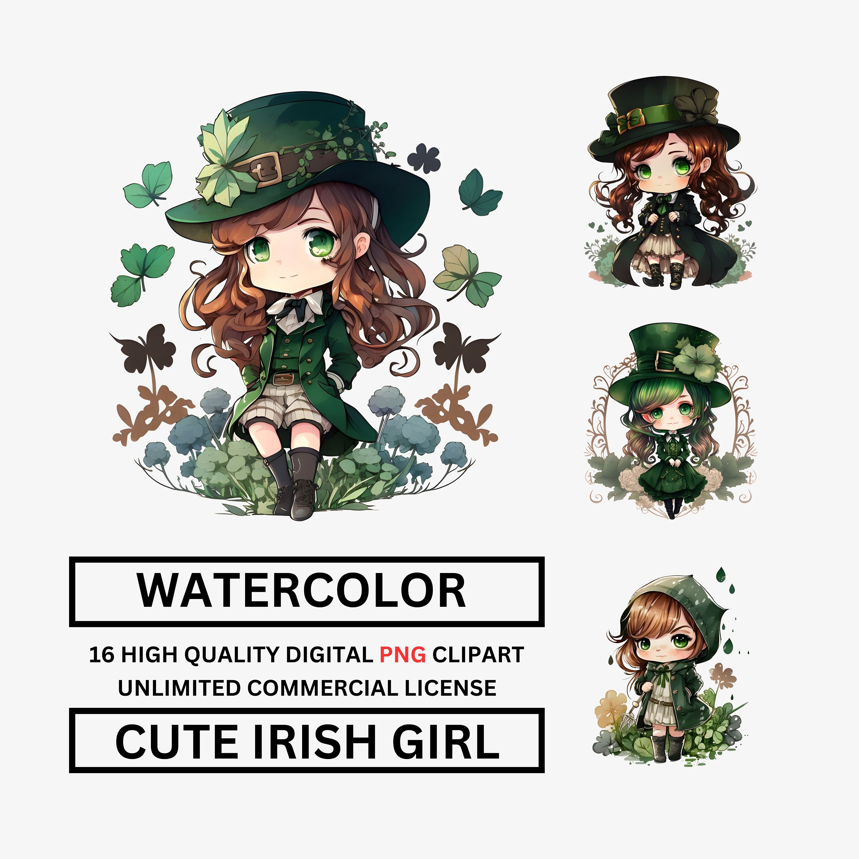 Watercolor Cute Irish Girls Png Clipart 16 High Quality Png Etsy