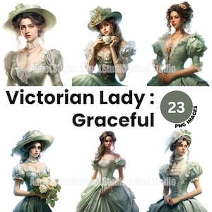 Victorian Women Clipart - Watercolor Victorian Lady Clipart, Vintage Women PNG, Victorian Dress png, Victorian Junk Journal, Commercial Use