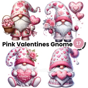 Clipart de gnomo de dia dos namorados rosa, clipart de dia dos namorados em aquarela, clipart de gnomo de aquarela dos namorados, clipart de gnomo festivo, dia dos namorados PNG