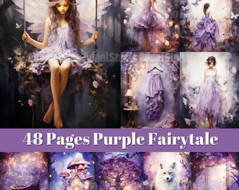 Purple Fairytale Junk Journal, Purple Fairy Junk Journal, Fairytale Ephemera Paper, Mixed Media, Fairy Picture Collage, Digital Scrapbooking