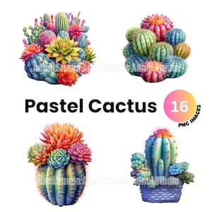 Imágenes Prediseñadas de cactus pastel acuarela - imágenes prediseñadas de cactus del desierto de acuarela, flor de cactus DIY imprimible, scrapbooking de diario basura, imágenes prediseñadas occidentales