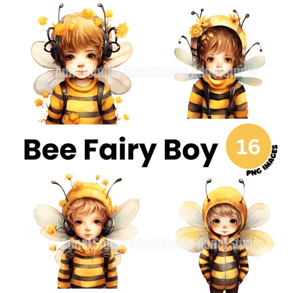 Bee fairy boy clipart - Watercolor bee fairy boy png, Bee boy clipart, Mystical fairy clipart, Fairytale illustration, Fantasy clipart