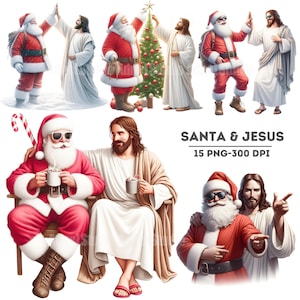 Papai Noel e Jesus Natal PNG, Clipart de feriado engraçado, Sublimação de feriado cristão, Clipart de Natal religioso, Scrapbooking de Natal
