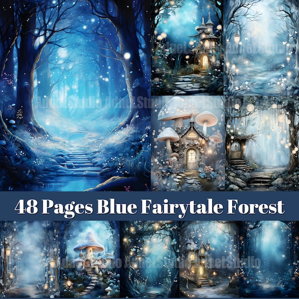 Blue Fairytale Forest Junk Journal, Printable Fairy Forest Journal Pages, Blue Fairy Ephemera Paper, Picture Collage, Digital Scrapbooking