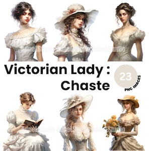 Clipart da donna vittoriana vintage - PNG da donna vittoriana ad acquerello, clipart da donna vintage, ragazza vintage, diario spazzatura, scrapbooking artigianale con la carta