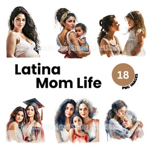 Clipart fête des mères - Latina maman vie PNG fichiers, Aquarelle mexicaine maman vie clipart téléchargements numériques - Fabrication de cartes, Artisanat en papier numérique