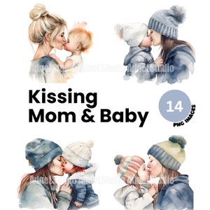 Muttertag Clipart - Aquarell küssen Mutter und Baby Clipart, Mutter und Baby Clipart, Mutter Leben Clipart, Muttertag digitale Papier Handwerk