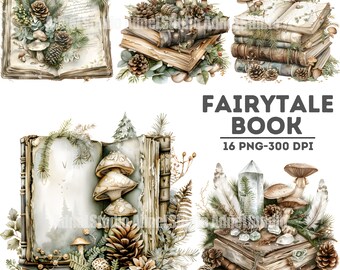 Aquarel Fairytale boeken Clipart - Fairy boeken Clipart, Fantasy Clipart, Fairytale Clipart, Fairytale Junk Journal, Kids Book Art Clipart