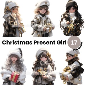 Winter Fashion Girl Clipart - Christmas Present Girl Clipart, Fashion Girl Papercraft, Winter Fashion Girl Scrapbooking, Anime Girl Stickers