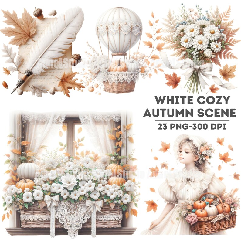 White Cozy Autumn Scene clipart