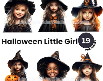 Cute Halloween Girl Clipart - Watercolor Halloween Little Girl Clipart, Halloween Costume Clipart, Halloween Junk Journal, Scrapbooking