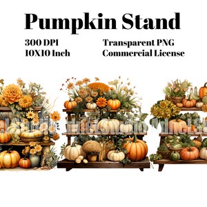 Watercolor Pumpkin Stand Clipart Cottage Core Clipart Fall - Etsy