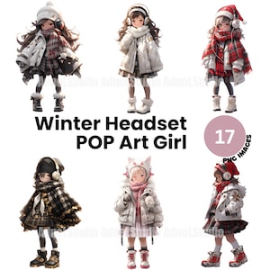 Winter Fashion Girl Clipart - Winter Headset Girl Clipart, Winter Fashion Clipart, Winter Fashion Girl Papercraft, Anime Girl Stickers