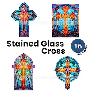 Clipart croce in vetro colorato - Clipart croce cristiana, acquerello croce cristiana PNG, artigianato cattolico in carta digitale, diario spazzatura