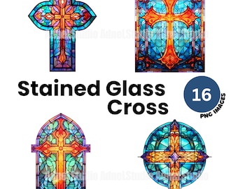 Witrażowy krzyż Clipart - Christian Cross Clipart, akwarelowy Christian Cross PNG, katolickie rzemiosło cyfrowe papierowe, dziennik śmieci