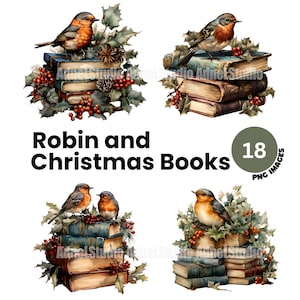 Weihnachten Rotkehlchen Clipart, Weihnachtscliparts, Rotkehlchen und Weihnachtsbuch Clipart, Weihnachtsdekoration Clipart, Rotkehlchen Junk Journal, Scrapbooking