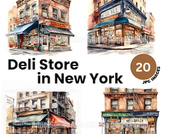 Deli store in NewYork clipart - 20 High Quality JPG files - New york deli store in png, Card making, Mixed media, NYC digital paper craft