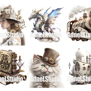 Akvarell elegant Steampunk Clipart - elegant fantasy Steampunk Ephemera Clipart, digital collage viktoriansk Steampunk PNG, fantasy Clipart bild 2