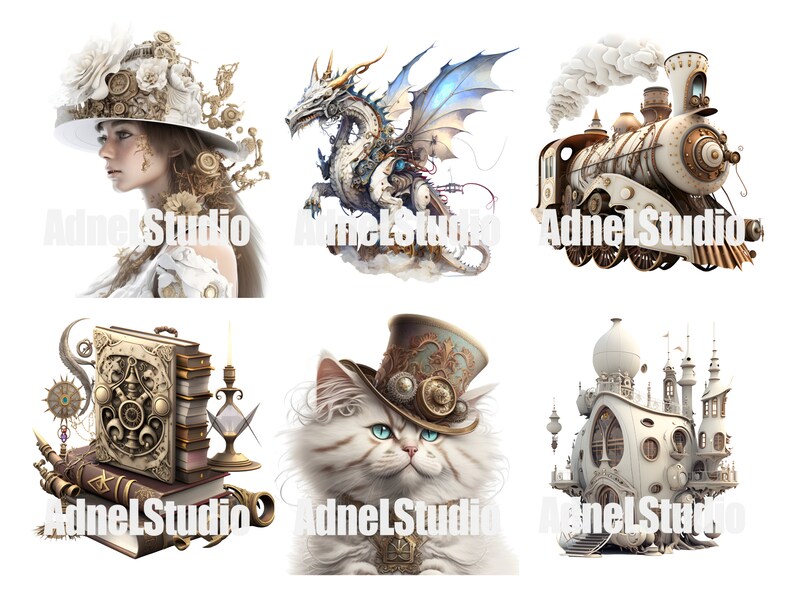 Akvarell elegant Steampunk Clipart - elegant fantasy Steampunk Ephemera Clipart, digital collage viktoriansk Steampunk PNG, fantasy Clipart bild 2