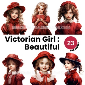Victorian Girl Clipart - Watercolor Victorian Vintage Girl Clipart, Victorian Women Clipart, Red Vintage Clipart, Junk Journal, Scrapbooking