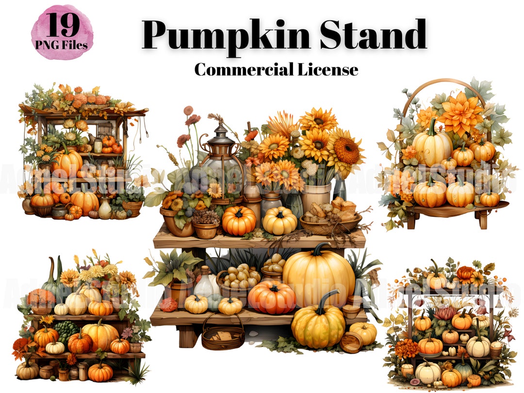 Watercolor Pumpkin Stand Clipart Cottage Core Clipart Fall - Etsy