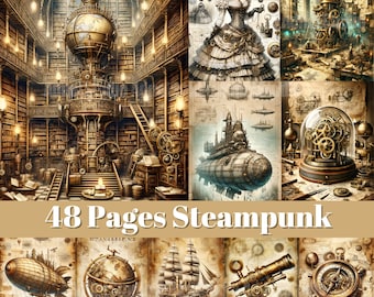 Vintage Steampunk Junk Journal, Victorian Junk Journal, Steampunk Ephemera Page, Steampunk Mixed Media, Steampunk Background Picture Collage