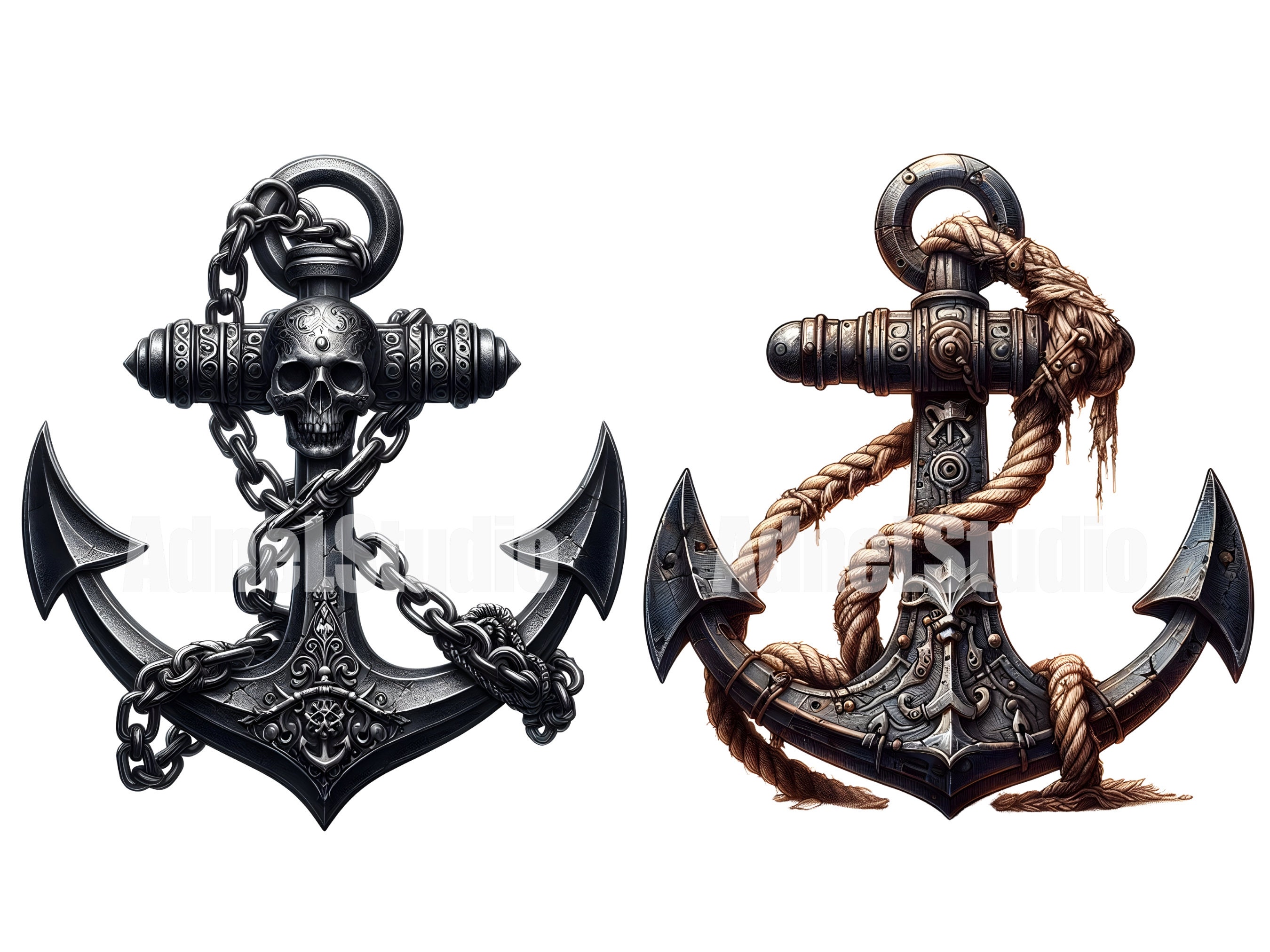 Watercolor Rusted Anchor Clipart - Classic Nautical Clipart, Nautical ...
