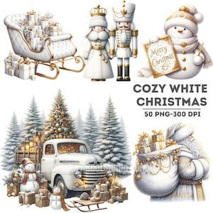 Gezellige witte kerst PNG-collectie, vakantie clipart, kerst graphics set, gezellige witte kerst clipart, elegante vakantie ambachten voor decor