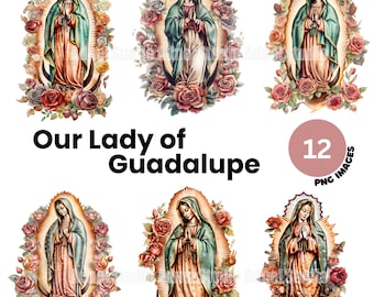 Watercolor Our Lady of Guadalupe Clipart - Virgin Mary PNG, Nuestra Señora de Guadalupe PNG, Virgin Mary Crafting Digital Paper Bundle