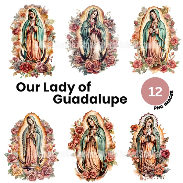 Watercolor Our Lady of Guadalupe Clipart - Virgin Mary PNG, Nuestra Señora de Guadalupe PNG, Virgin Mary Crafting Digital Paper Bundle