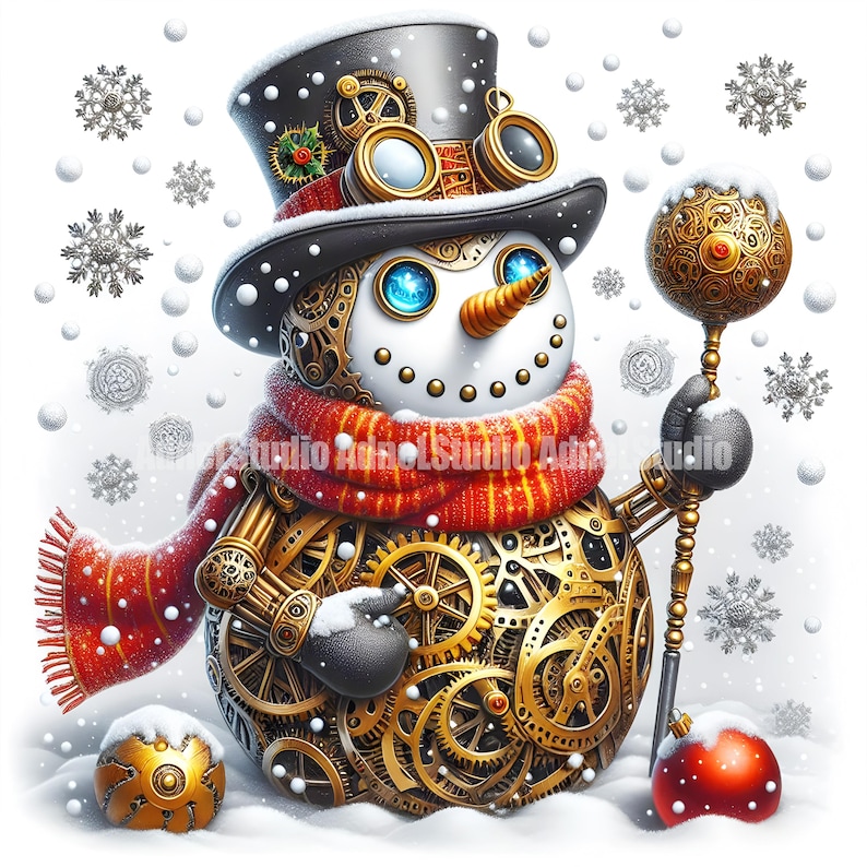 Steampunk Christmas Digital Art, Victorian Holiday Home Decor, Festive