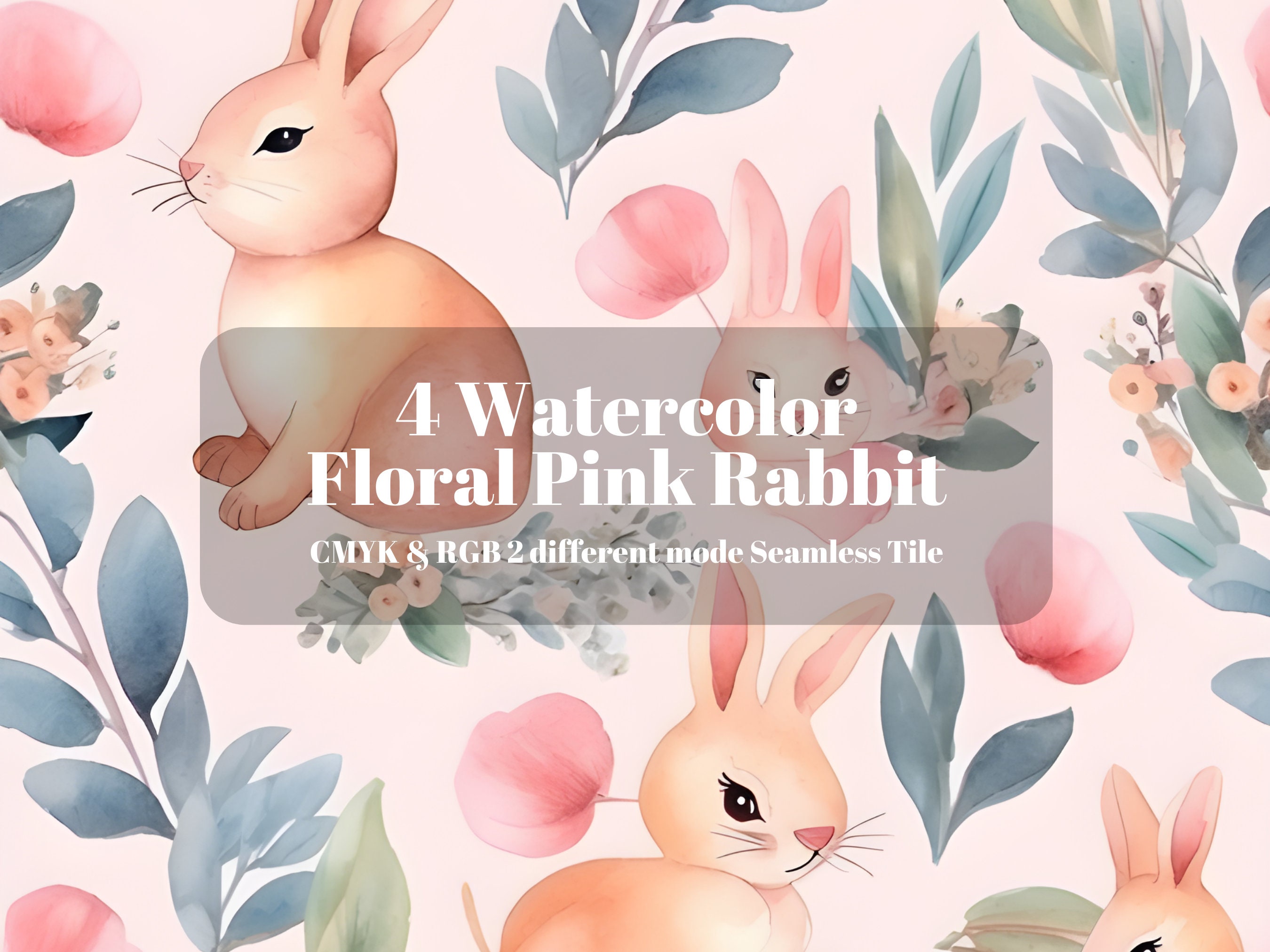 Watercolor Floral Pink Rabbit Seamless Pattern Pink Rabbit - Etsy