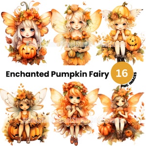 Enchanted Pumpkin Fairy Clipart - Clipart de cuento de hadas de calabaza, Arte de papel de hadas de calabaza de Halloween, Diario basura, Scrapbooking de hadas místicas