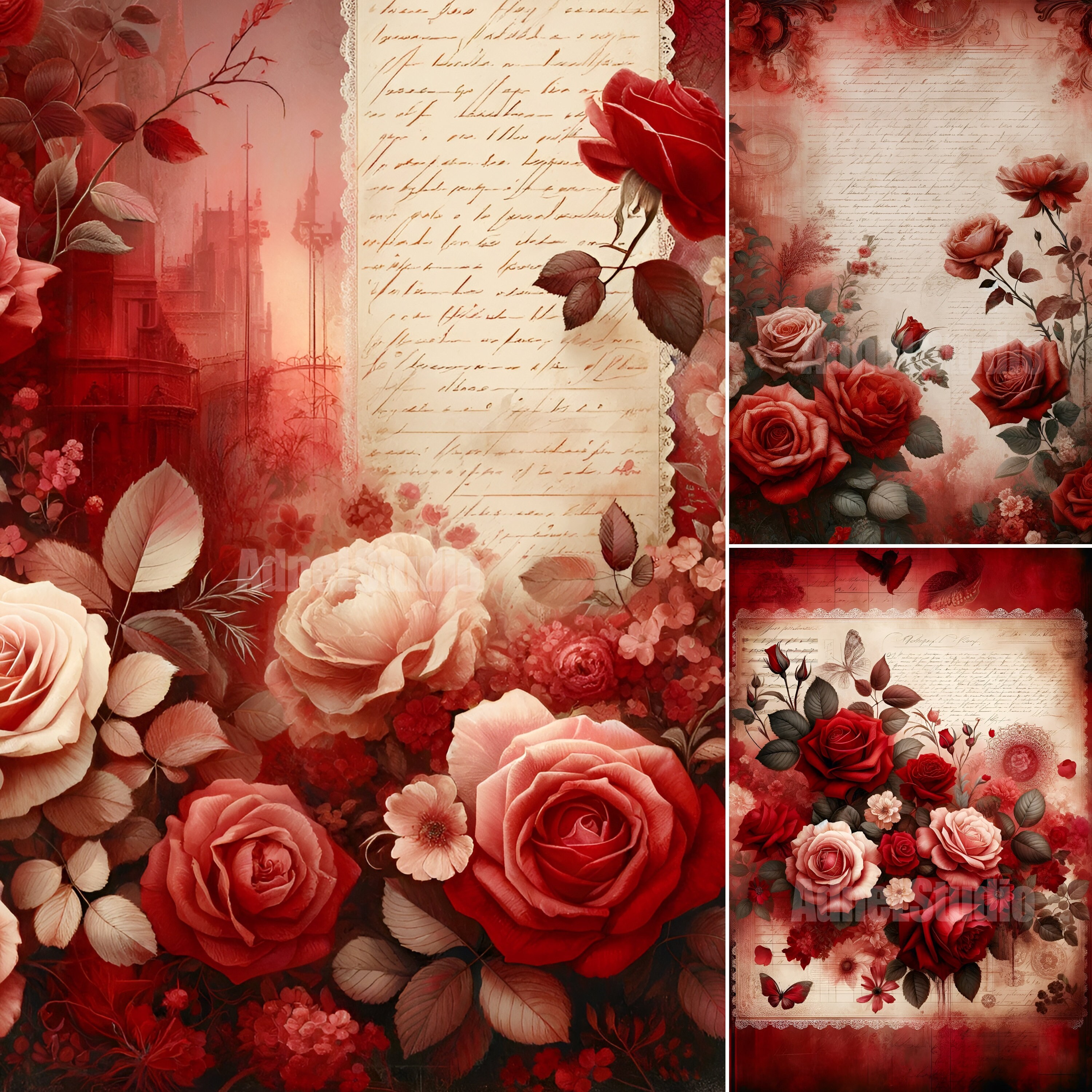 珍しい Vintage Vintage Roses, Paper Shabby Journal, Junk Rose Red コレクション