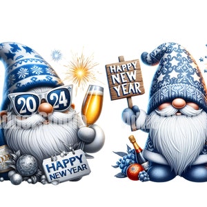 Blue New Year Gnome Clipart, 2024 New Year Gnome PNG, Happy New Year