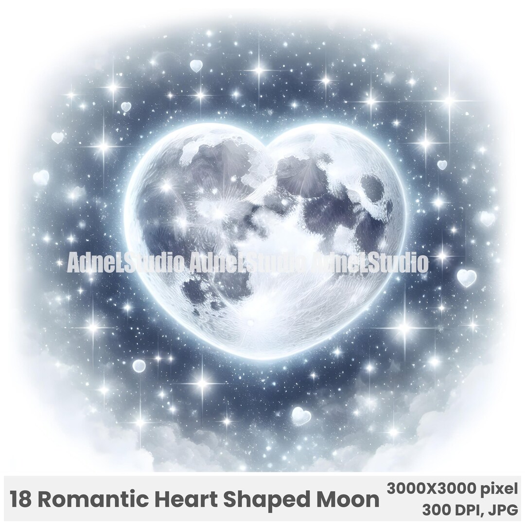 Romantic Heart-shaped Moon Digital Art, Celestial Wall Decor With ...