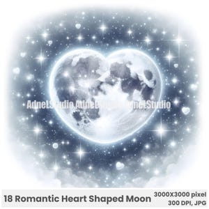 Arte digital romântica em forma de coração, decoração de parede celestial com estrelas brilhantes, decoração cósmica única para amantes, lua romântica