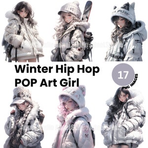 Winter Hip Hop Girl Clipart - Hip Hop Pop Art Girl Clipart, Anime Girl Stickers, Hip Hop Girl Papercraft, Hip Hop Fashion Scrapbooking
