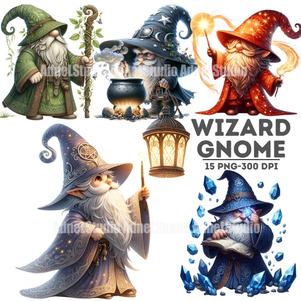 Watercolor Wizard Gnome Clipart - Watercolor Witch Gnome clipart, Magic Wizard Clipart, Enchanted Clipart, Fantasy Gnome, Wizard Sublimation