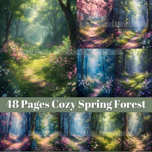 Cozy Spring Forest Junk Journal, Vintage Spring Forest Landscape Journal Page, Cozy Spring Ephemera, Spring Mixed Media, Forest Wallpaper