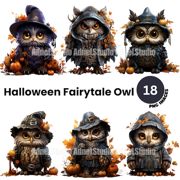 Halloween Owl Clipart - Halloween Clipart, Watercolor Fairytale Owl Clipart, Halloween Decoration Clipart, Autumn Junk Journal, Scrapbooking