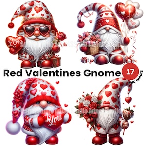 Clipart de gnomo de dia dos namorados vermelho, clipart de dia dos namorados em aquarela, clipart de gnomo de aquarela dos namorados, clipart de gnomos festivos, dia dos namorados PNG