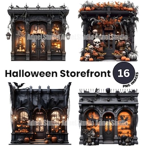 Halloween Storefront Clipart, Watercolor Halloween Shop Clipart, Halloween Clipart, Halloween Decoration, Spooky Clipart, Scrapbooking