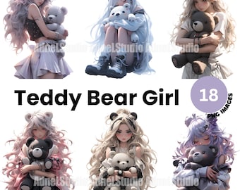 Clipart de Osito de Peluche: Arte Fantástico de Anime (18 imágenes PNG) (Descarga Digital)